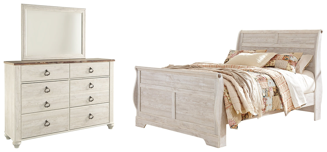 Lit traîneau Willowton Queen avec commode miroir