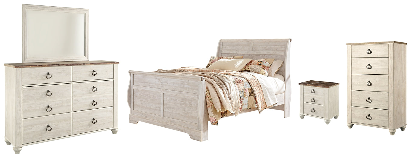 Lit bateau Willowton Queen avec commode, commode et table de chevet à miroir