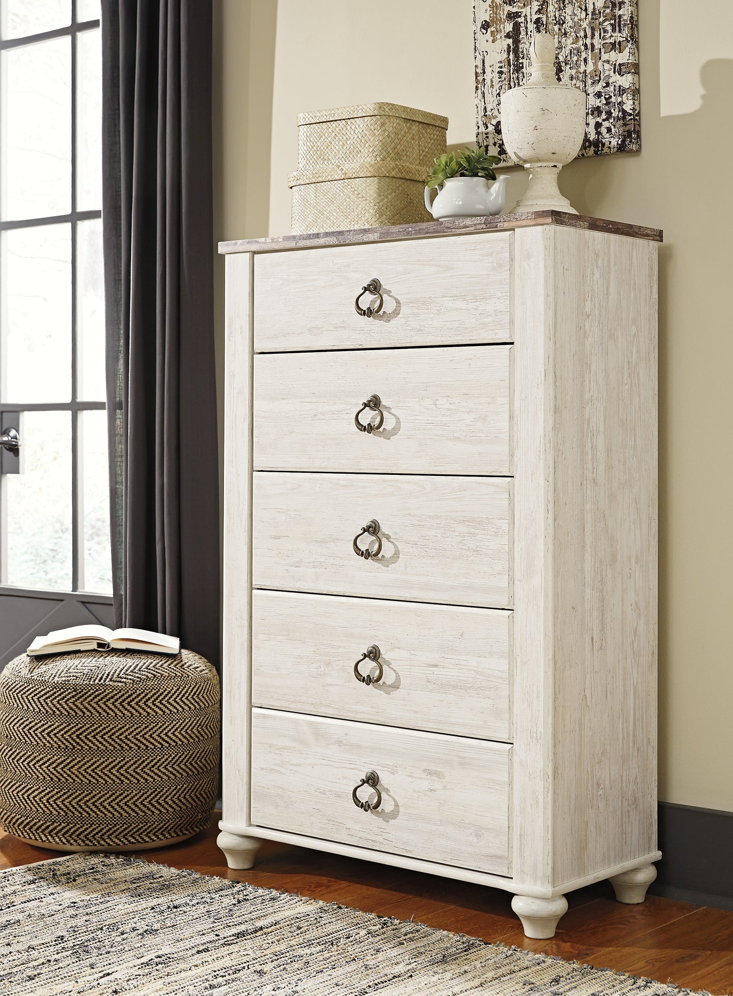 Lit bateau Willowton Queen avec commode et miroir