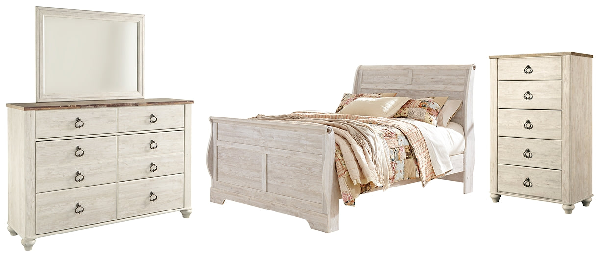 Lit bateau Willowton Queen avec commode et miroir