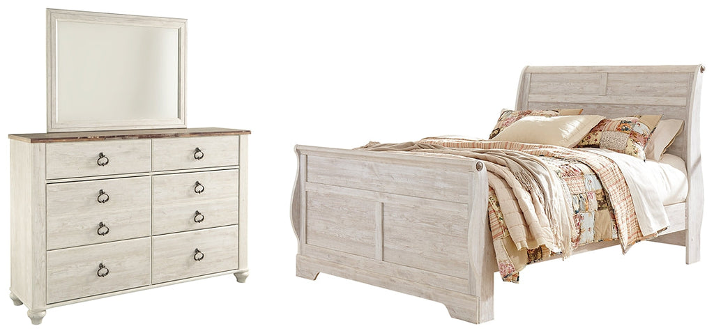 Lit traîneau Willowton Queen avec commode miroir
