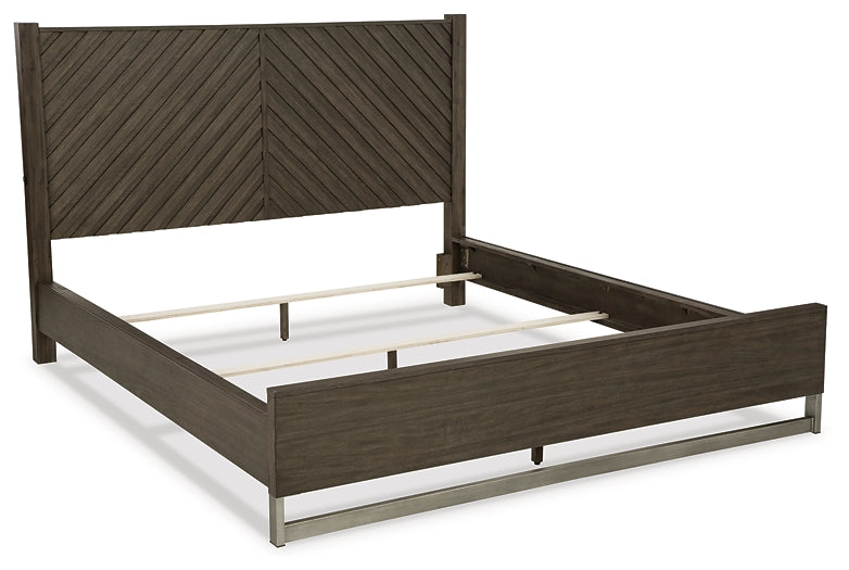 Lit à panneaux Arkenton King avec commode et coffre à miroir