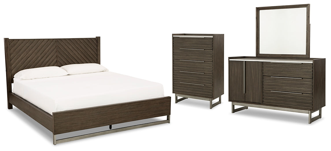 Lit queen-size Arkenton avec commode et coffre à miroir