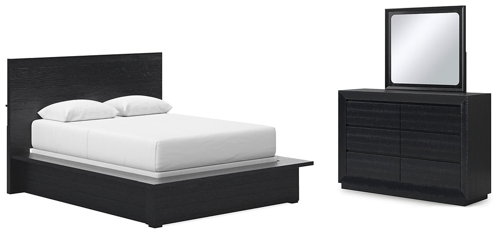 Lit queen-size à panneaux Londer avec commode à miroir