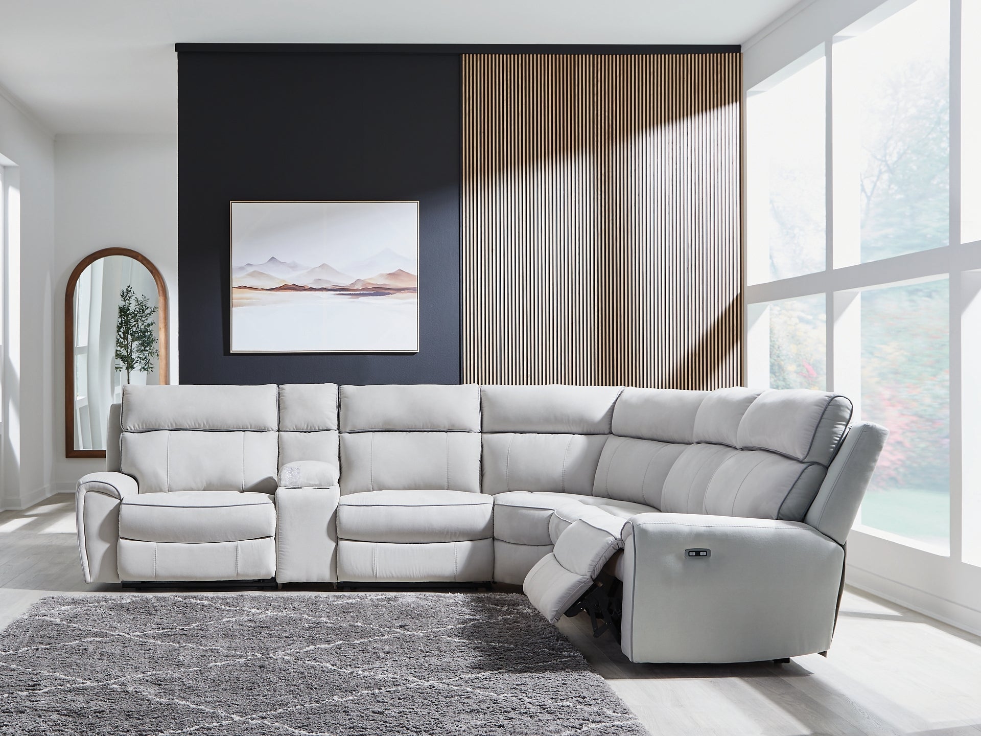 Canapé sectionnel inclinable 6 pièces Social Pointe avec console de rangement